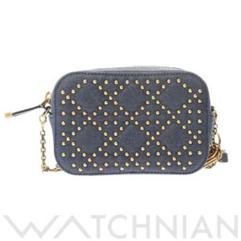 Dior Chain Shoulder Bag Indigo Blue Denim Studs